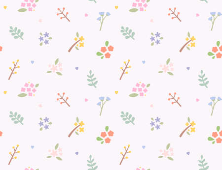 Simple and cute flower and leaf design seamless pattern.のイラスト素材