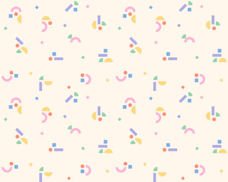 Three or four types of small figures are gathered to create cute movements. Simple pattern design template.のイラスト素材