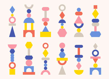 Blocks of various shapes are piled up to create interesting patterns.