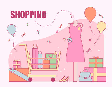 Shopping sale event banner poster. outline simple vector illustration.のイラスト素材