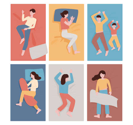 Sleeping people in different postures. flat design style minimal vector illustration.のイラスト素材