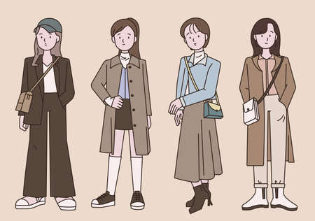 A collection of women's fall fashion. outline simple vector illustration.のイラスト素材
