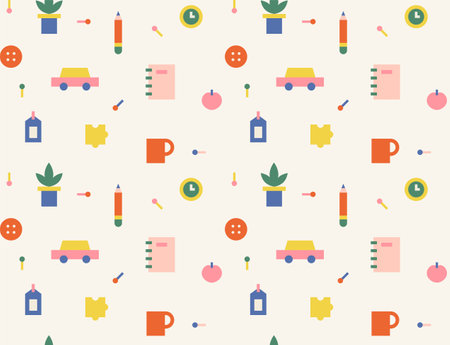 Small cute office supplies toy icon. Simple pattern design template.のイラスト素材