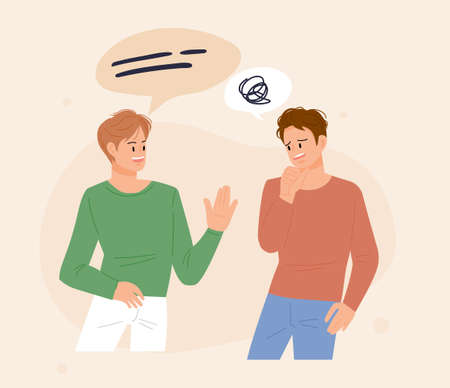 Two friends are talking. flat design style vector illustration.のイラスト素材