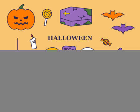 Happy Halloween. Collection of cute Halloween characters icons. flat design style vector illustration.のイラスト素材