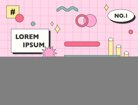 Web icons and shape icons are composed on a pink background with a grid. Simple pattern design template.のイラスト素材