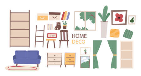 A collection of home deco interior accessories. flat design style vector illustration.のイラスト素材