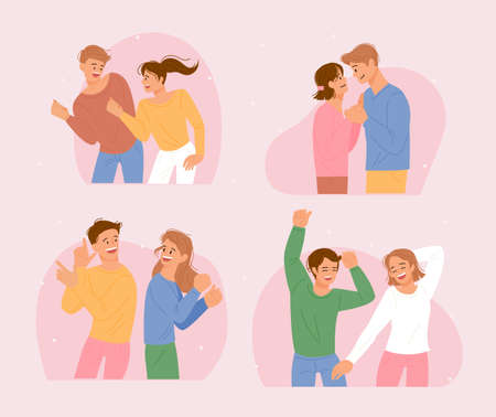 Couples are dancing happily. flat design style vector illustration.のイラスト素材