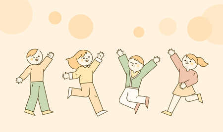 Cute people are jumping happily. flat design style vector illustration.のイラスト素材