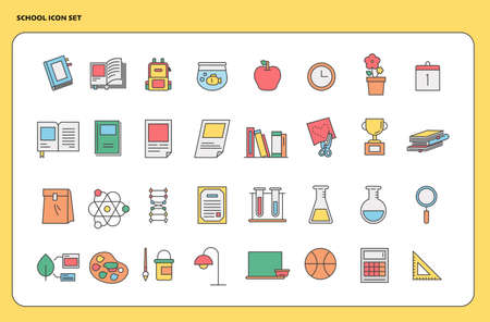 School class color icon set. flat design style vector illustration.のイラスト素材