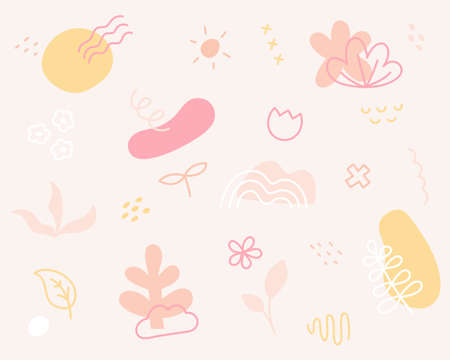 The leaves are simply expressed with lines and colors. Simple pattern design template.のイラスト素材