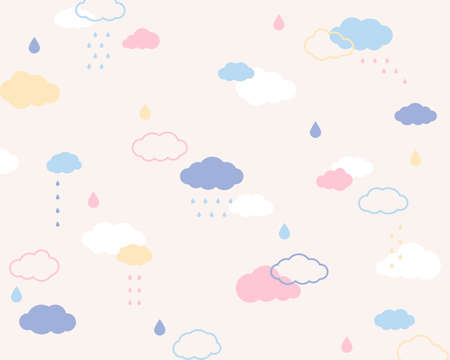 A pattern composed of cute pastel colored clouds. Simple pattern design template.のイラスト素材