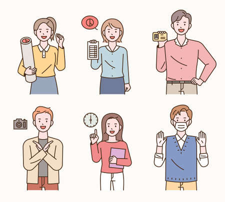 People holding in their hands what they need to vote. flat design style vector illustration.のイラスト素材