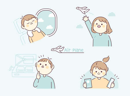 Round and cute face character. People are making travel plans.のイラスト素材
