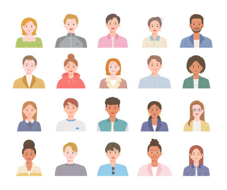 Collection of people upper body icons of different styles and races.のイラスト素材