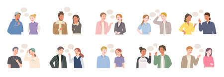 Two people are talking. Two person set collection. flat design style vector illustration.のイラスト素材