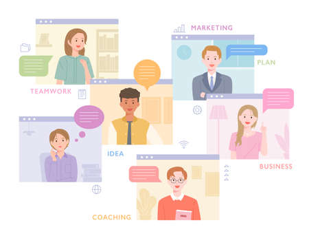 People are chatting and talking. computer monitor screenのイラスト素材