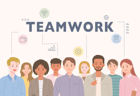 Business people gather and stand facing the front. flat design style vector illustration.のイラスト素材