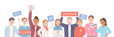 People holding picks and cheering. People who encourage voting.のイラスト素材