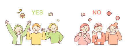 yes and no. People divided into positive and negative opinions. flat design style vector illustration.のイラスト素材