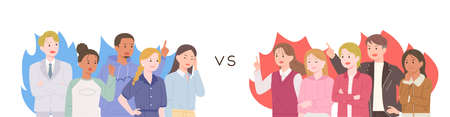 People are angry and arguing in blue and red. flat design style vector illustration.のイラスト素材