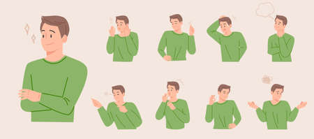 A man is expressing various emotions. flat design style vector illustration.のイラスト素材