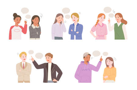 People are getting angry while talking. flat design style vector illustration.のイラスト素材