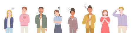 People have serious facial expressions and gestures. flat design style vector illustration.のイラスト素材
