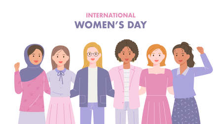 women's Day. Various women gather to support each other. flat design style vector illustration.のイラスト素材