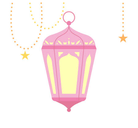 Pink color lantern and gold string with beautiful Arabic patterns.のイラスト素材