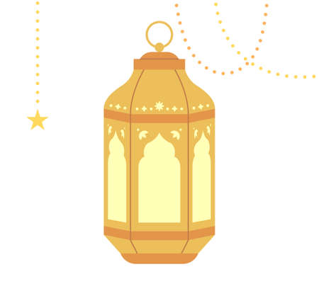 yellow color lantern and gold string with beautiful Arabic patterns.のイラスト素材
