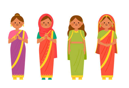 A female character wearing a traditional Indian sari. flat design style vector illustration.のイラスト素材