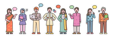 Asian business characters. They are wearing suits and traditional Indian clothes.のイラスト素材