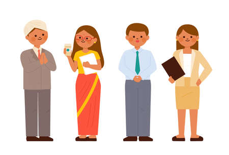 Female characters in beautiful traditional Indian costumes. flat design style vector illustration.のイラスト素材