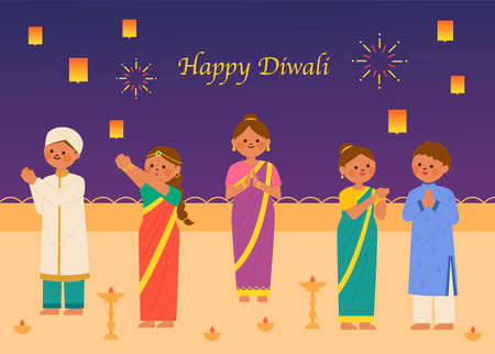 A couple in traditional Indian costumes are standing with their hands together in front of an Arabian door.のイラスト素材
