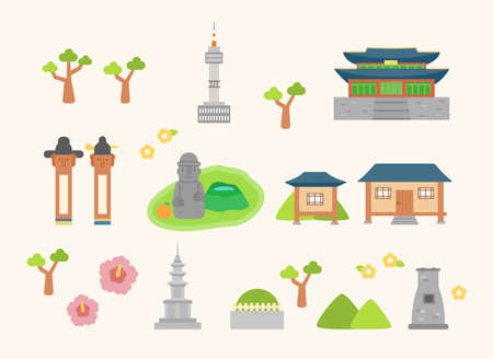 Korean traditional cultural property icon. Cute hand drawn design. flat design style vector illustration.のイラスト素材