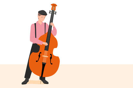 A jazz bassist is playing. flat design style vector illustration.のイラスト素材