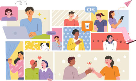 Various lifestyles of many people in various sections. flat design style vector illustration.のイラスト素材