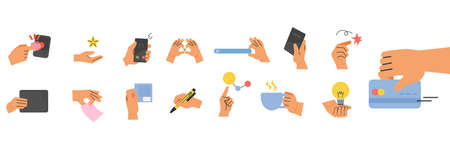 Collection of hands in various gestures. flat design style vector illustration.のイラスト素材
