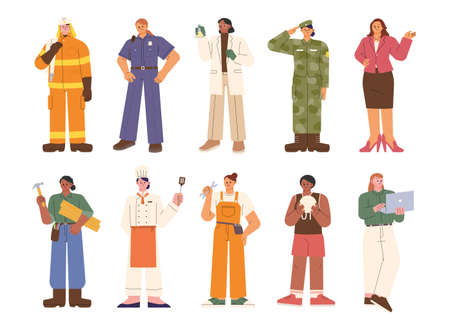 Female characters of various professions. female expert. flat design style vector illustration.のイラスト素材