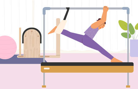 A woman is doing Pilates. flat design style vector illustration.のイラスト素材