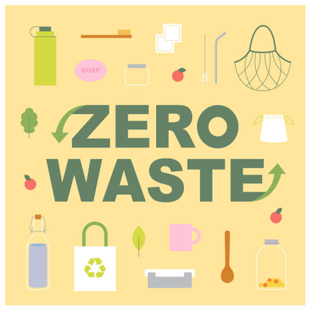 environmental protection banner. A collection of zero waste objects.のイラスト素材