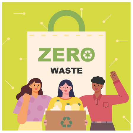environmental protection banner. People running a zero waste campaign.のイラスト素材