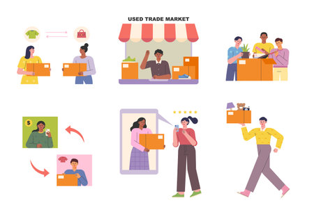 People who buy and sell used items for the environment.のイラスト素材