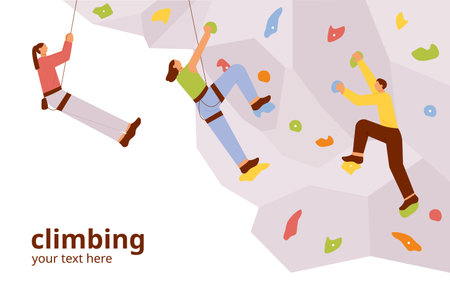 People are doing indoor rock climbing. flat vector illustration.のイラスト素材