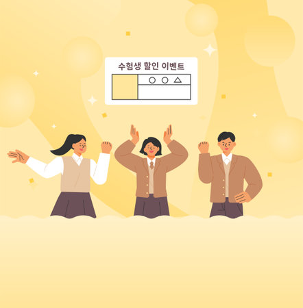 Students in school uniforms are having fun. Test identification slip is floating above their heads.のイラスト素材