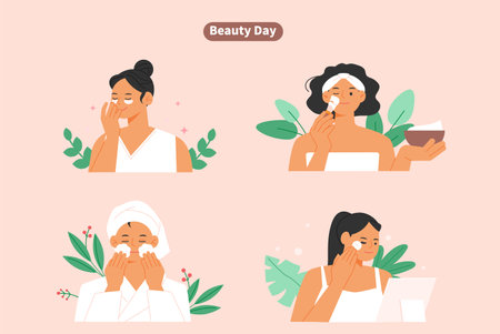 Women are cleaning the skin and doing massage packs.のイラスト素材