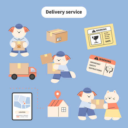 Cute puppy delivery man is delivering goods.のイラスト素材