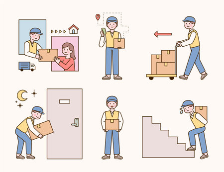 Courier delivery man's day. shipping to customers.のイラスト素材