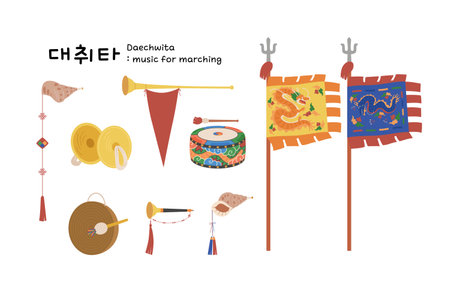 Korean traditional musical instrument. A traditional musical instrument used in royal marches and army marches.のイラスト素材
